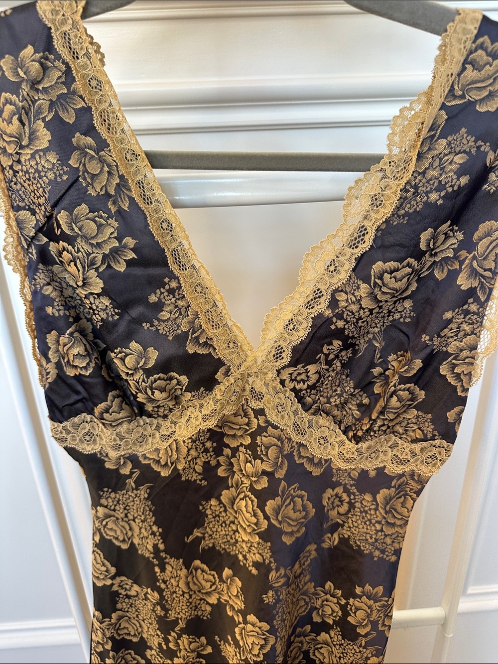 Sincerely Jules Viral Maxi Slip Dress with Gold Floral Lace - Picture 4 of 4
